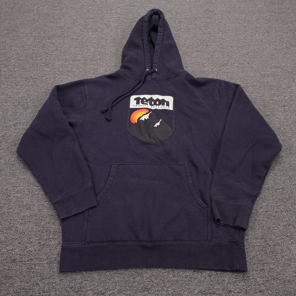 Teton Gravity Research Hoodie Mens Small Blue Fleece Sweatshirt Graphic Ski